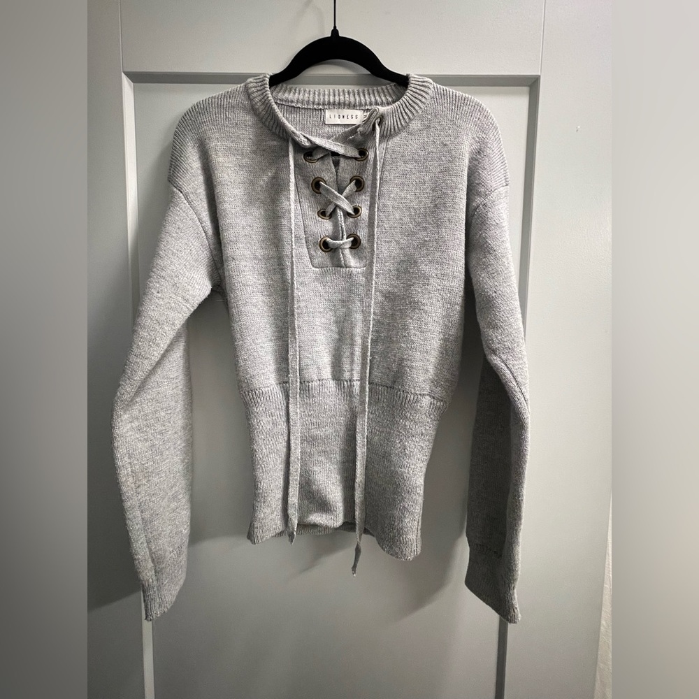 Lioness grey lace up sweater